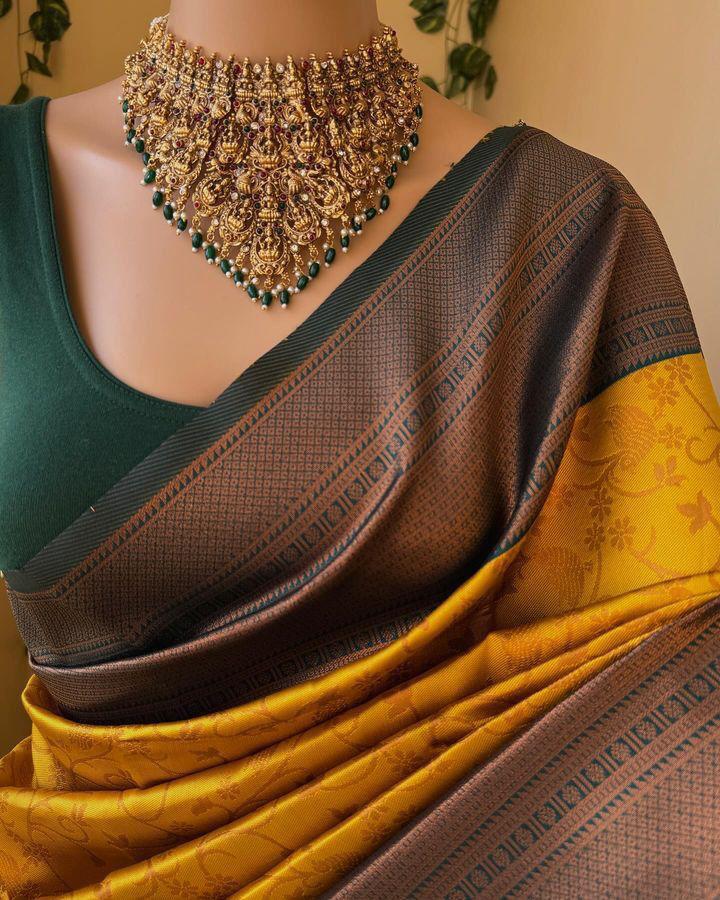 Inimitable Yellow Soft Silk Saree With Ratatouille Blouse Piece