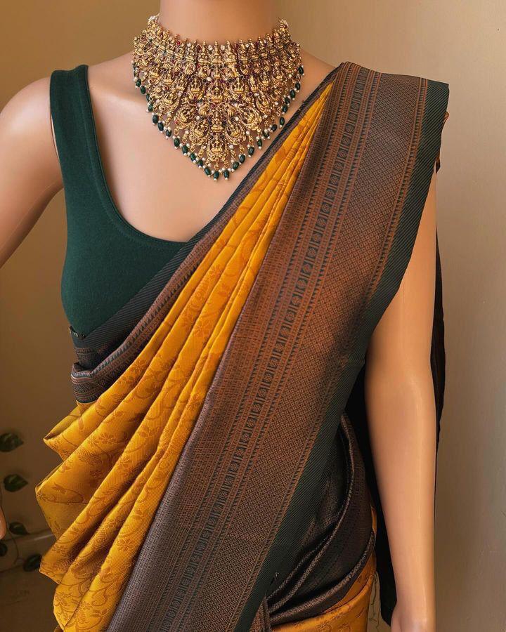 Inimitable Yellow Soft Silk Saree With Ratatouille Blouse Piece