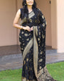 Adoring Black Soft Banarasi Silk Saree With Rhapsody Blouse Pieced