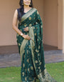 Exquisite Dark Green Soft Banarasi Silk Saree With Enchanting Blouse Pieced