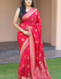 Classic Dark Pink Soft Banarasi Silk Saree With Imaginative Blouse Pieced