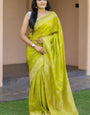 Stunner Mehndi Soft Silk Banarasi Saree With Enthralling Blouse Piece