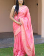 Entrancing Pink Soft Silk Banarasi Saree With Fairytale Blouse Pieced