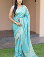 Twirling Sky Soft Silk Banarasi Saree With Diaphanous Blouse Pieced