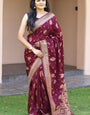 Prettiest Wine Soft Banarasi Silk Saree With Ratatouille Blouse Pieced