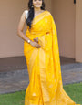 Desirable Yellow Soft Banarasi Silk Saree With Devastating Blouse Pieced