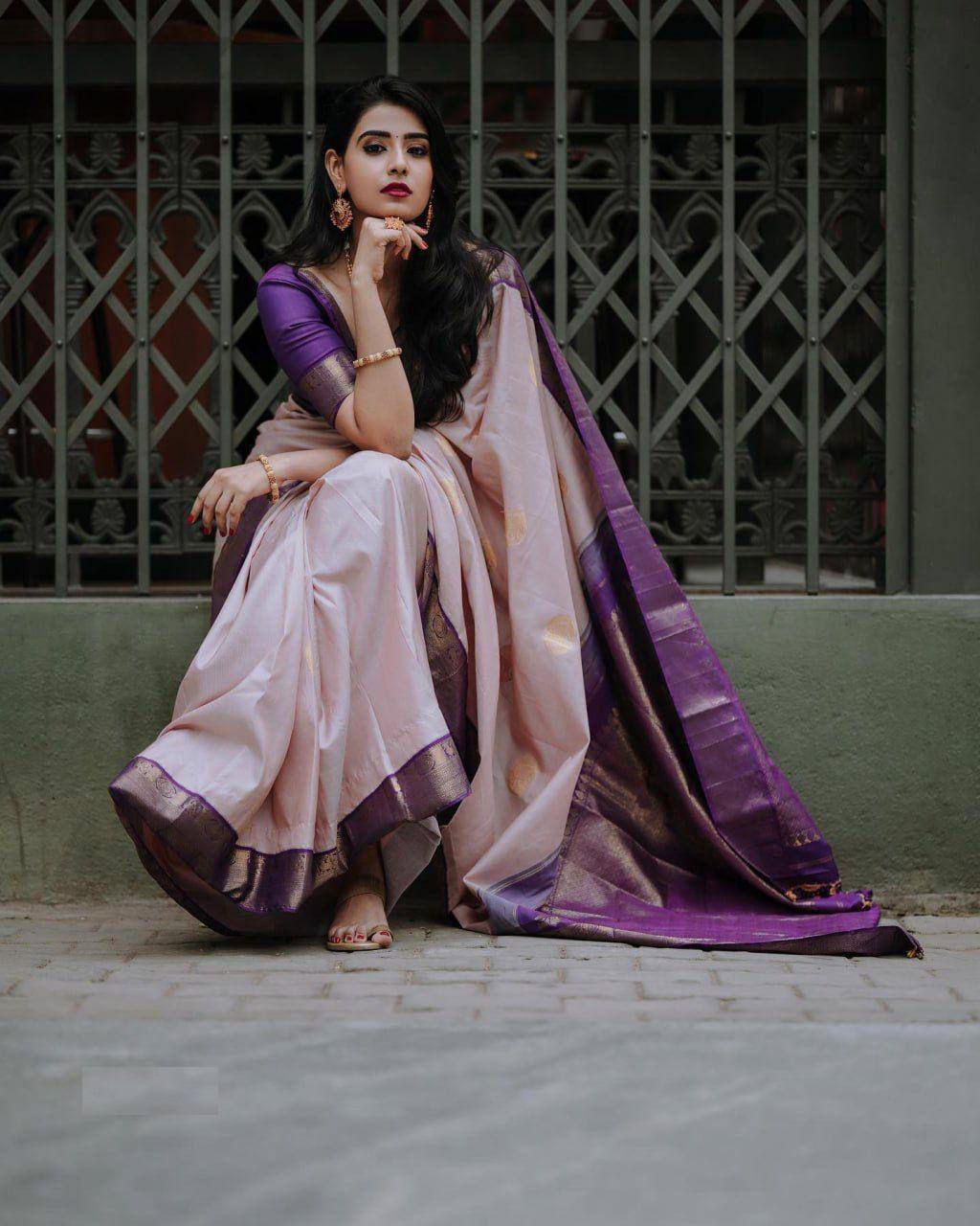 Opulent Peach Soft Silk Saree With Piquant Blouse Piece