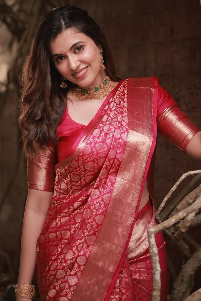 Desirable Dark Pink Soft Silk Saree With Vivacious Blouse Piece