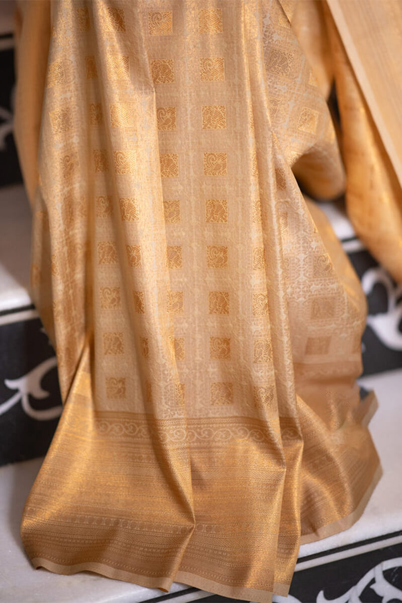 Gossamer Beige Soft Silk Saree With Most Flattering Blouse Piece