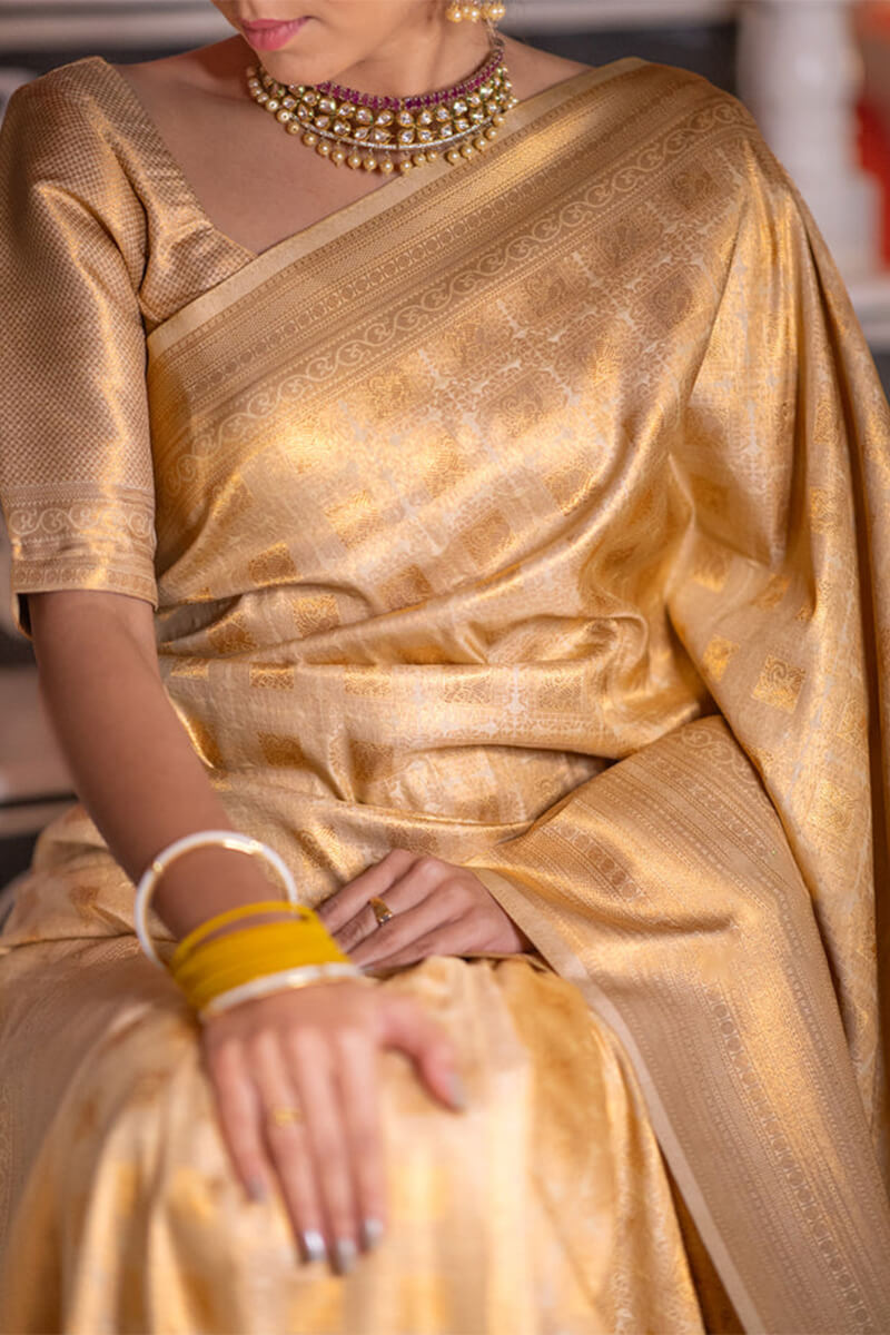 Gossamer Beige Soft Silk Saree With Most Flattering Blouse Piece