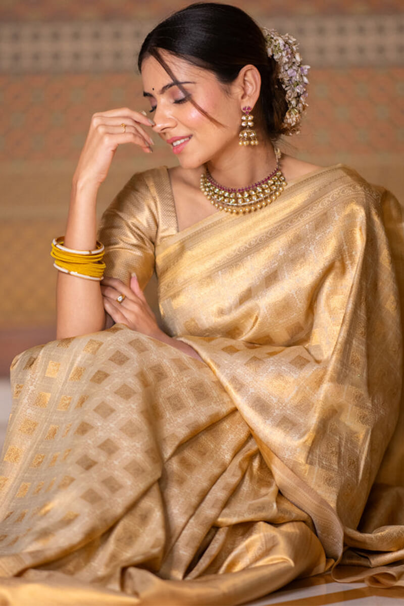 Gossamer Beige Soft Silk Saree With Most Flattering Blouse Piece