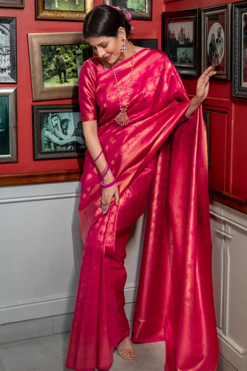 Fantabulous Dark Pink Soft Silk Saree With Most Stunning Blouse Piece