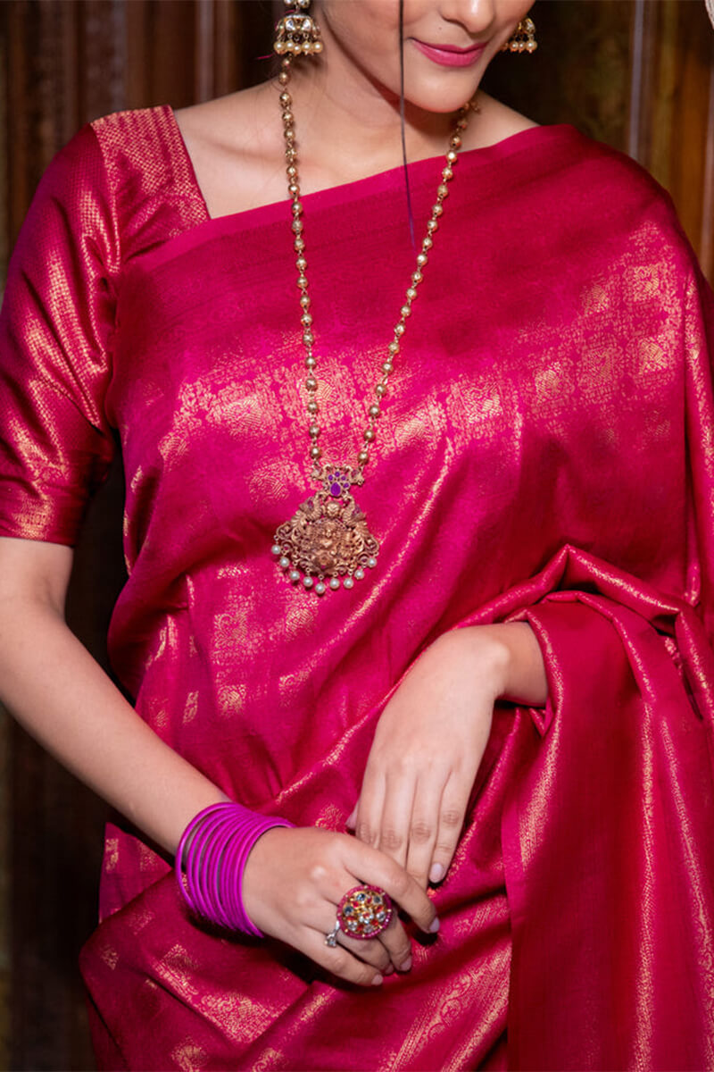 Fantabulous Dark Pink Soft Silk Saree With Most Stunning Blouse Piece