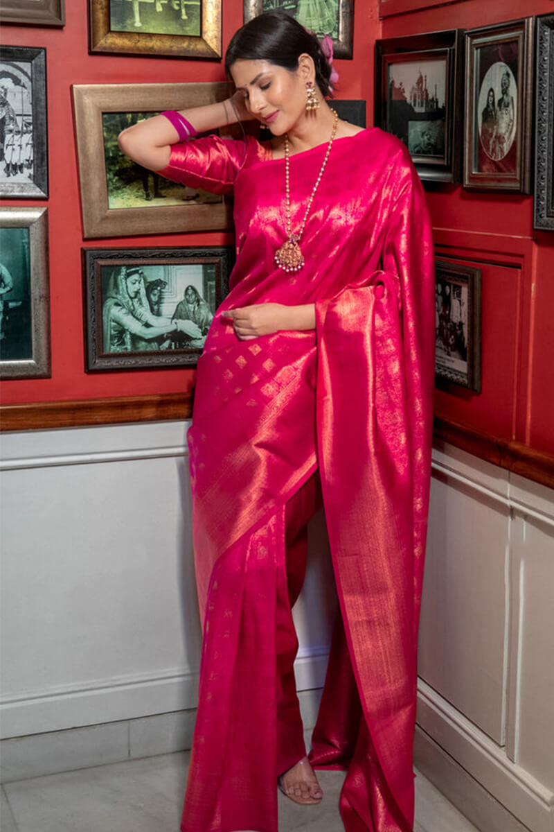 Fantabulous Dark Pink Soft Silk Saree With Most Stunning Blouse Piece