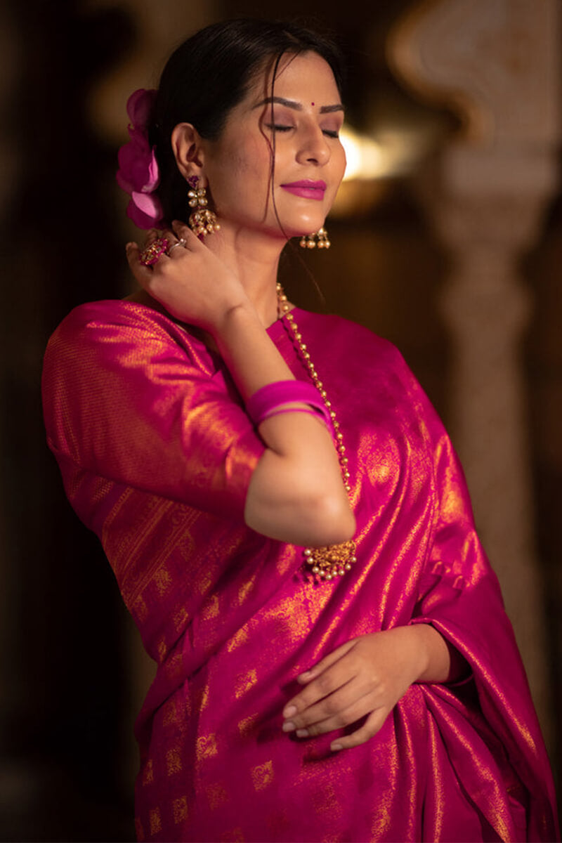 Fantabulous Dark Pink Soft Silk Saree With Most Stunning Blouse Piece