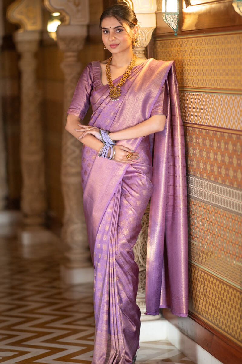 Gratifying Lavender Soft Silk Saree With Angelic Blouse Piece