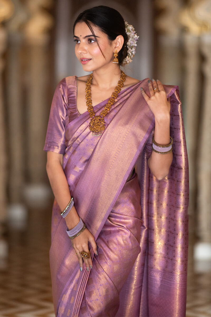 Gratifying Lavender Soft Silk Saree With Angelic Blouse Piece