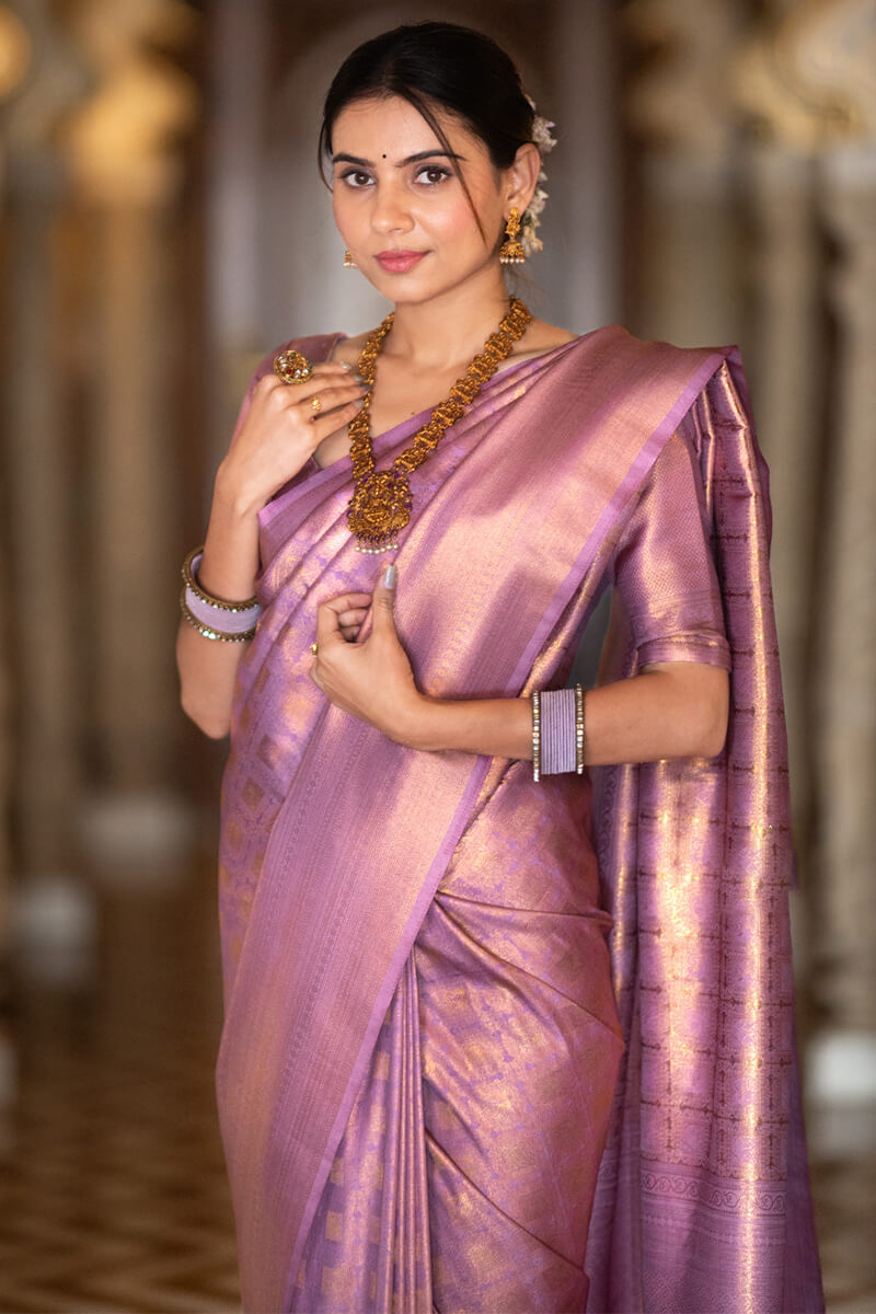 Gratifying Lavender Soft Silk Saree With Angelic Blouse Piece