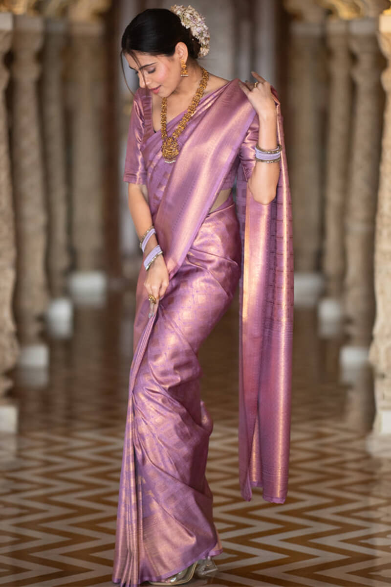 Gratifying Lavender Soft Silk Saree With Angelic Blouse Piece