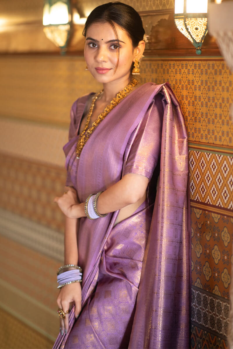 Gratifying Lavender Soft Silk Saree With Angelic Blouse Piece