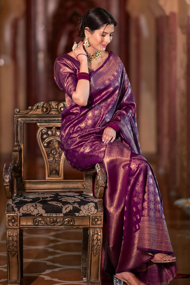 Outstanding Purple Soft Silk Saree With Glittering Blouse Piece