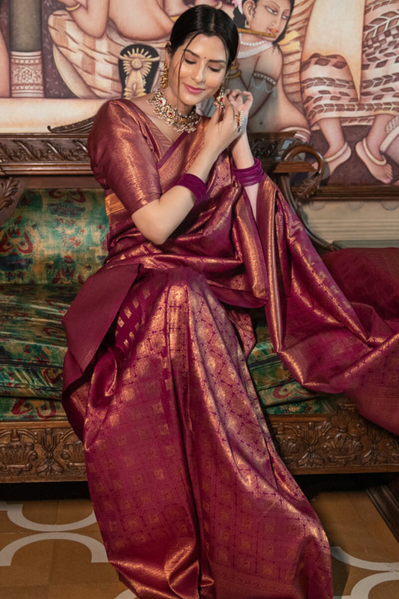 Luxuriant Wine Soft Silk Saree With Palimpsest Blouse Piece
