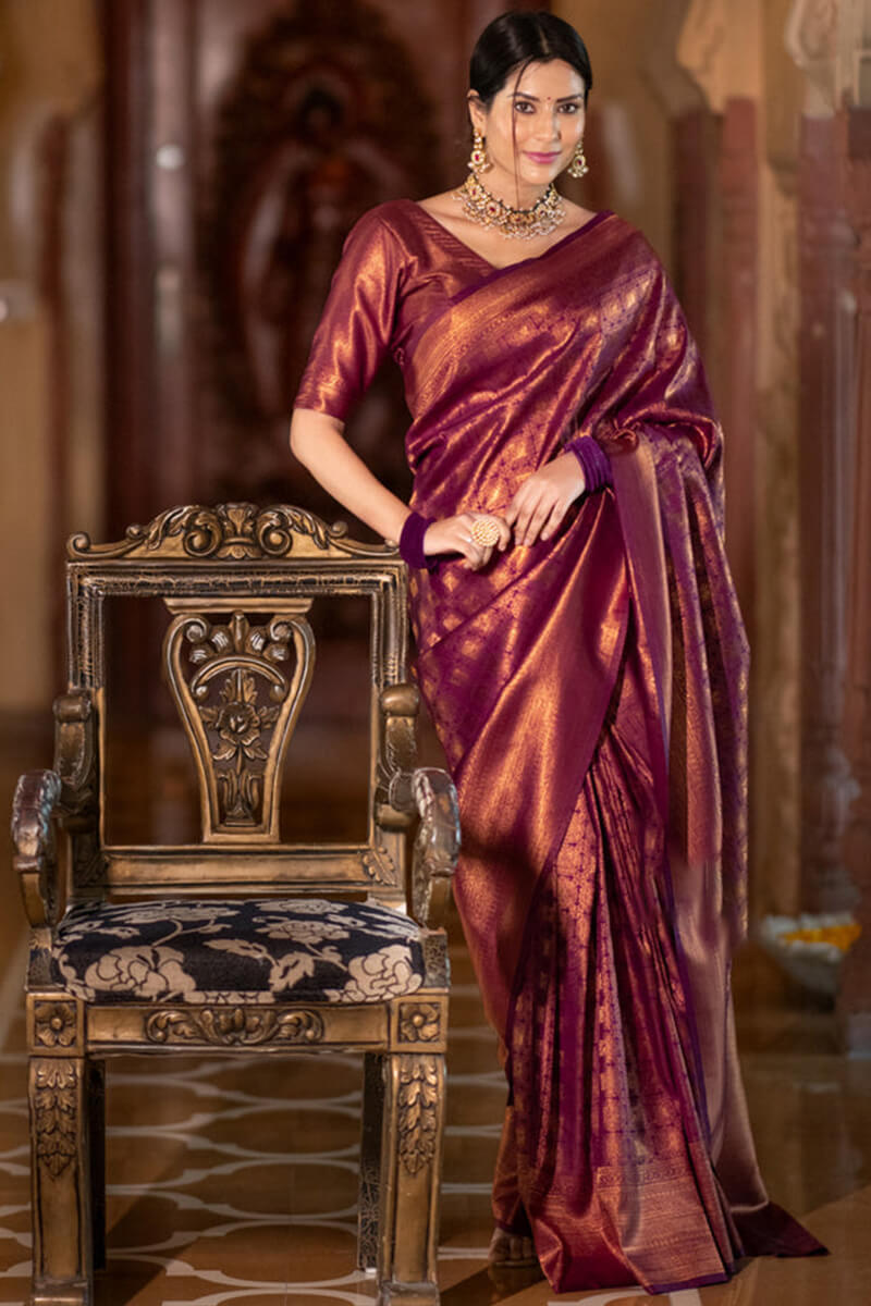 Luxuriant Wine Soft Silk Saree With Palimpsest Blouse Piece