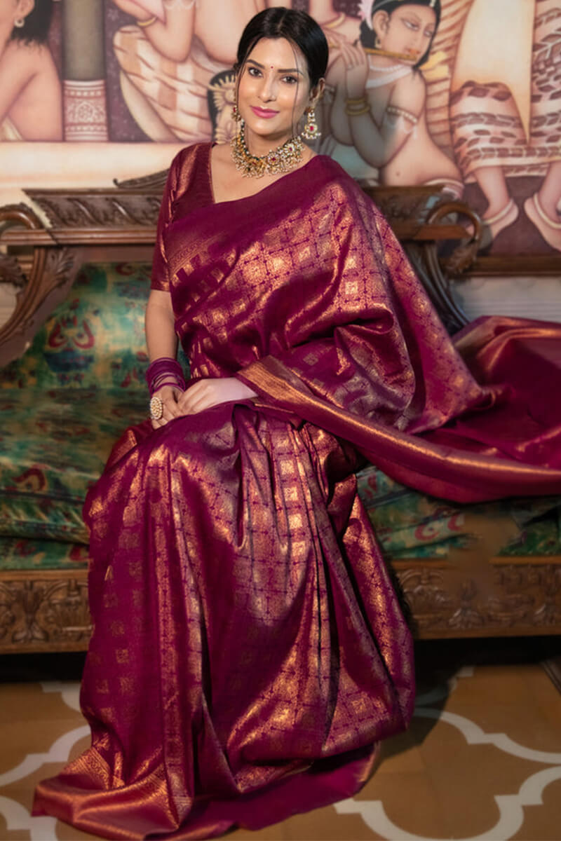 Luxuriant Wine Soft Silk Saree With Palimpsest Blouse Piece