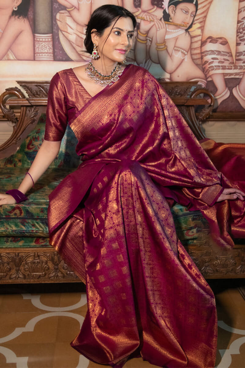 Luxuriant Wine Soft Silk Saree With Palimpsest Blouse Piece