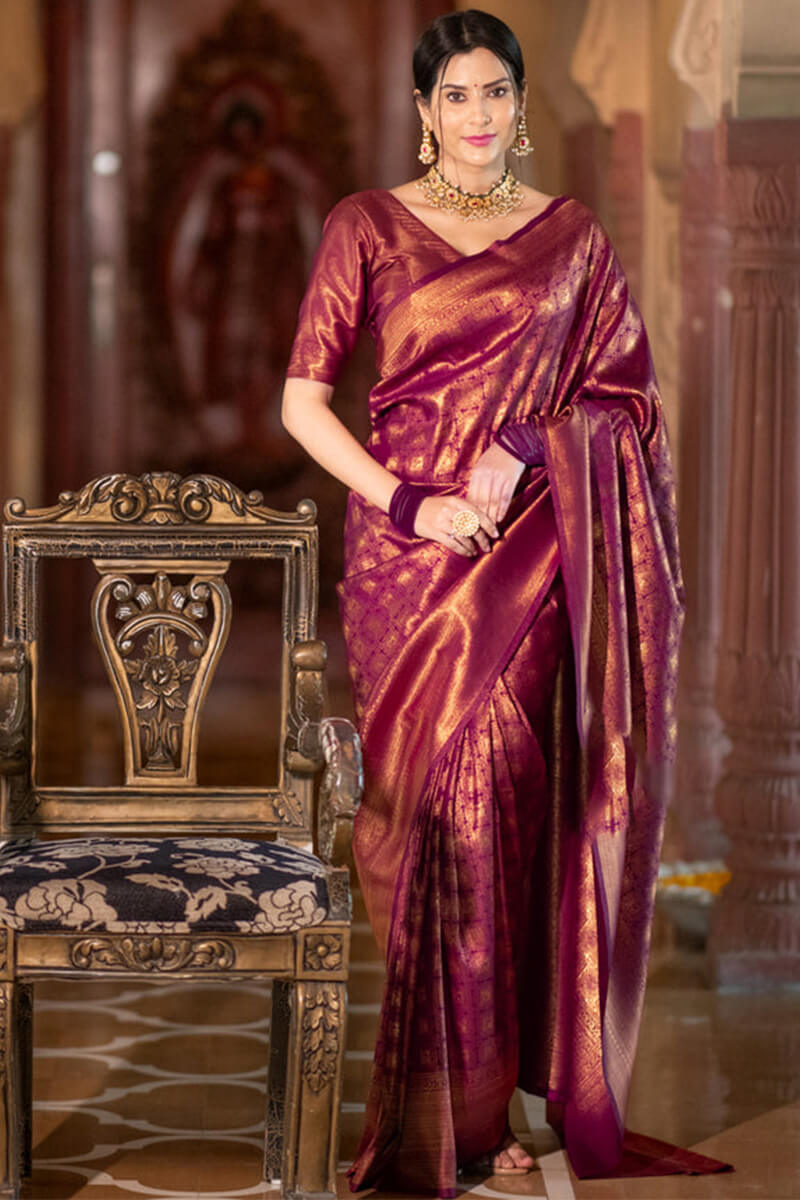 Luxuriant Wine Soft Silk Saree With Palimpsest Blouse Piece