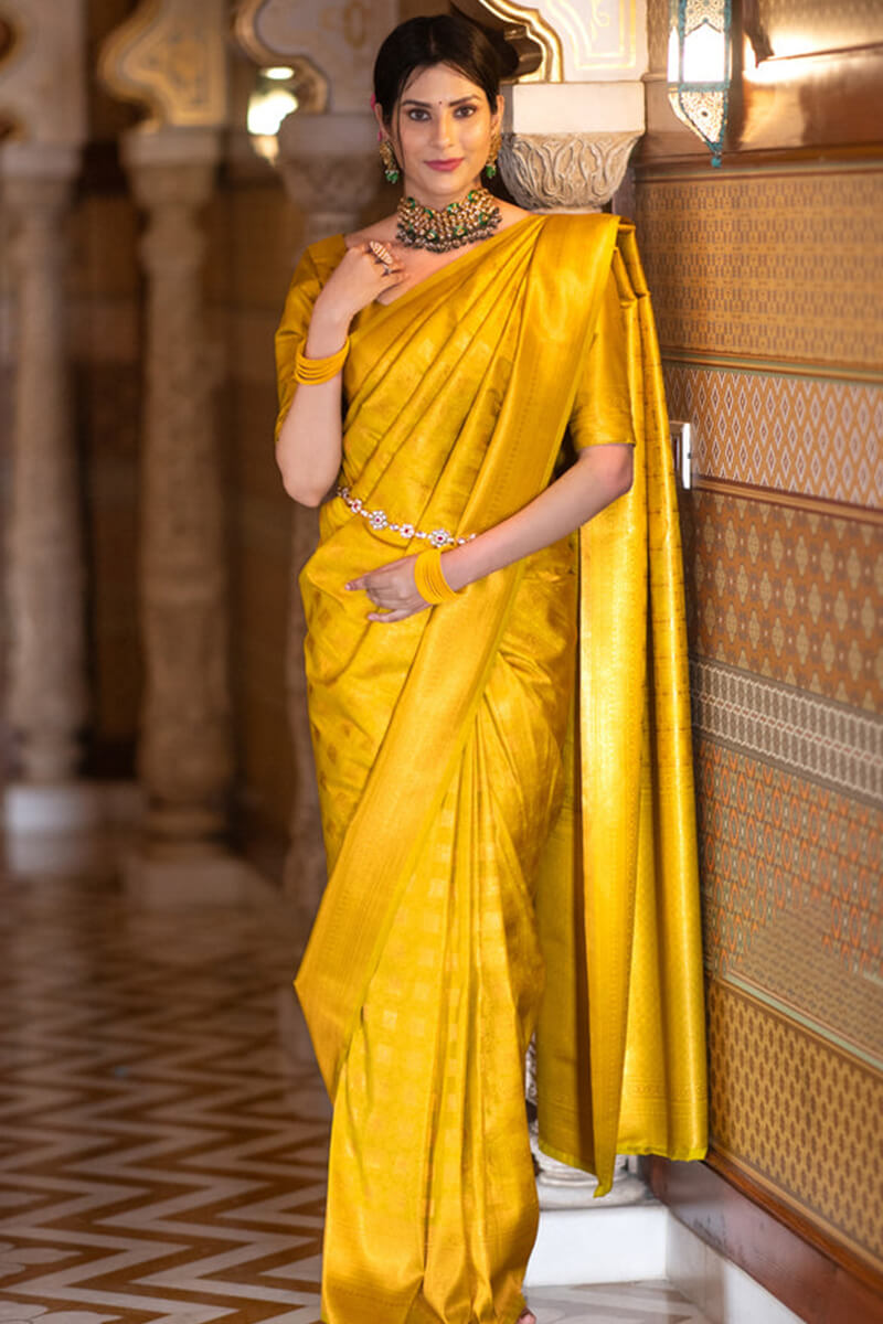 Supernal Yellow Soft Silk Saree With Energetic Blouse Piece