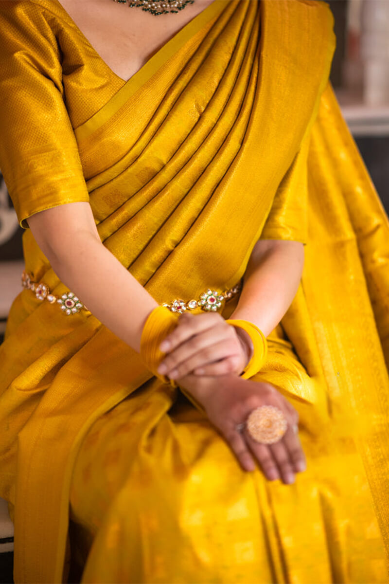 Supernal Yellow Soft Silk Saree With Energetic Blouse Piece