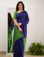 Smart Navy Blue Cotton Silk Saree With Inspiring  Blouse Piece