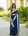 Splendorous Navy Blue Cotton Silk Saree With Stylish Blouse Piece