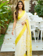 Deserving Off White Cotton Silk Saree With Staring Blouse Piece