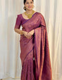 Lissome Purple Soft Silk Saree With Snappy Blouse Piece