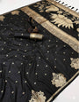 Lustrous Black Soft Silk Saree With Splendorous Blouse Piece
