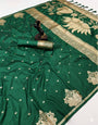 Sumptuous Dark Green Soft Silk Saree With Innovative Blouse Piece