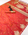 Desultory Peach Soft Silk Saree With Elision Blouse Piece