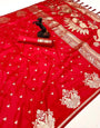 Vibrant Red Soft Silk Saree With Breathtaking Blouse Piece