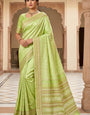Rhapsodic Pista Soft Silk Saree With Hypnotic Blouse Piece