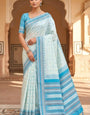 Stylish Sky Soft Silk Saree With Denouement Blouse Piece