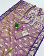 Efflorescence Lavender Pure Zari Weaving Banarasi Silk Saree With Propinquity Blouse Piece