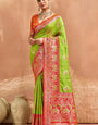 Adorable Parrot Pure Zari Weaving Banarasi Silk Saree With Breathtaking Blouse Piece