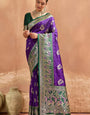 Divine Purple Pure Zari Weaving Banarasi Silk Saree With Vivacious Blouse Piece