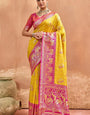 Gleaming Yellow Pure Zari Weaving Banarasi Silk Saree With Quixotic Blouse Piece