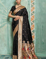 Impressive Black Paithani Silk Saree With Appealing Blouse Piece