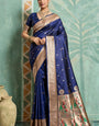 Ebullience Navy Blue Paithani Silk Saree With Exuberant Blouse Piece