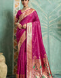 Desiring Wine Paithani Silk Saree With Jubilant Blouse Piece