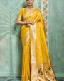 Outstanding Yellow Paithani Silk Saree With Phenomenal Blouse Piece